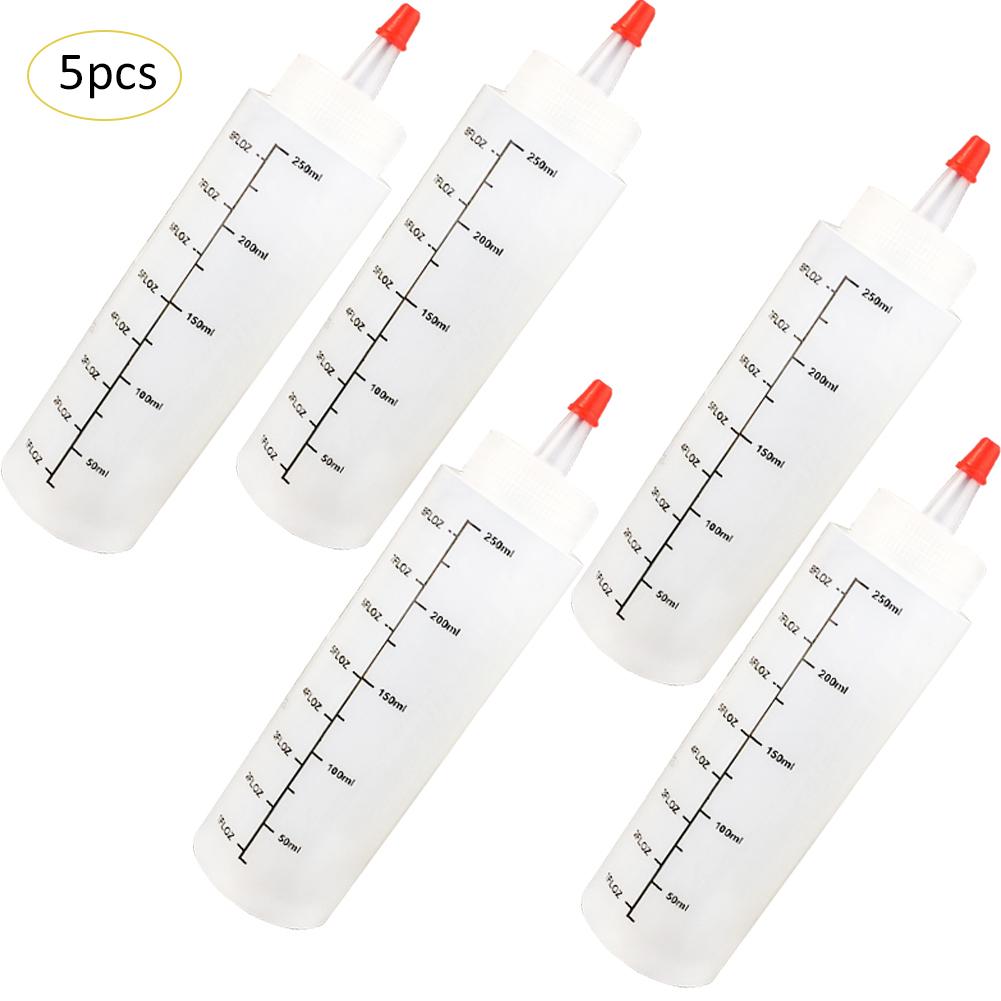 5PCS 250ML Plastic Needle-nosed Bottle With Scale Squeeze Bottle With Leak-Proof Cap Sauce Bottle Salad Squeeze Bottle
