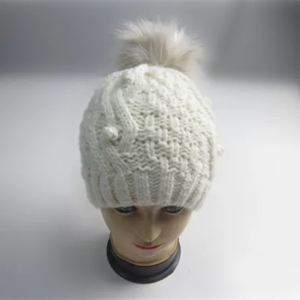 Fashion Popcorn Off White Pompom Hat