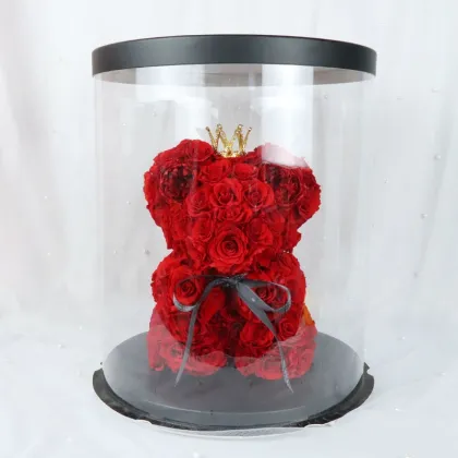 Luxurious Romantic Preserved Rose Bear with Crown - Valentine's Day Gift