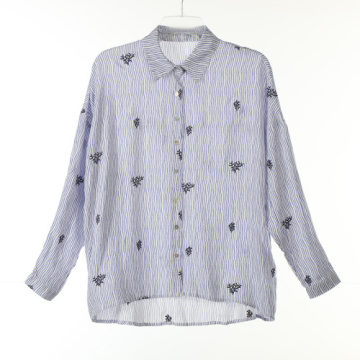Blouse ​Emb Viscose Stripe Ptd Long Shirts