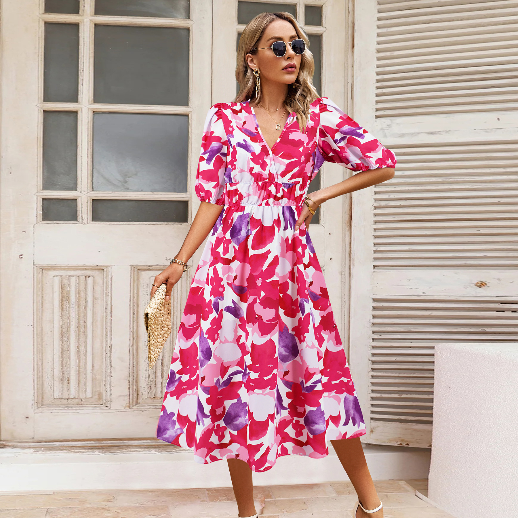 Custom Casual Midi Dress Short Sleeve