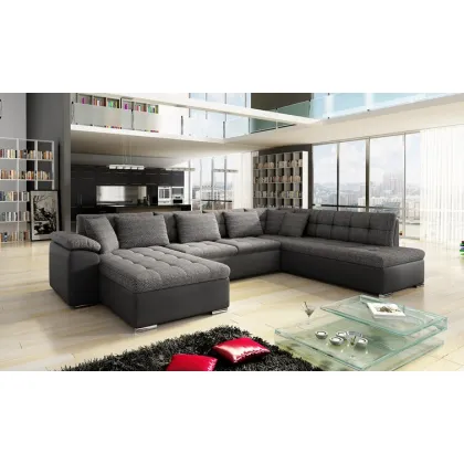 Modern Black Fabric U-Shape Sofa with Storage for Living Room Furniture