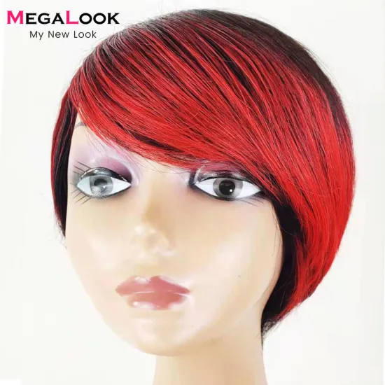 Ombre Human Hair Wig Burgundy Red Color Brazilian Straight Remy Hair Wig For Black Women none lace Wig