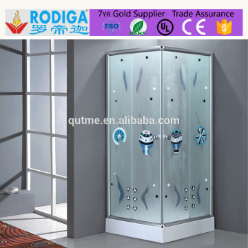 AUTME Art Glass Water Lotus Fish Pattern Colorful Shower Enclosure Simple Shower Screen Square 800*800 800*1000 800*1200