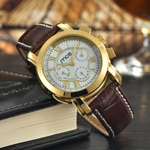 2017 new brown leather band watches men
