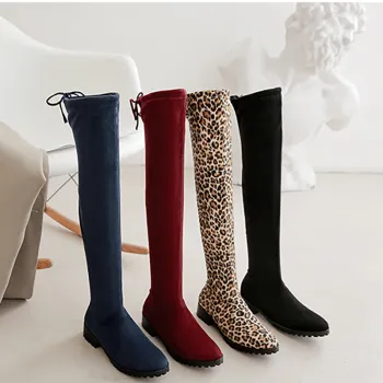 High-Quality Leopard Print Thigh-High Heels: Chic Women's Business Shoes with Zip Closure for Winter