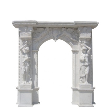 White Marble Main Gate Decorations with Flower Patterns and Figure Statues for House Building