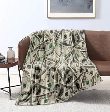 Money-themed Luxury Blanket: Super Soft Coral Custom Flannel Fleece Throw with Dollar Print and Millionaire Wealth Symbolism