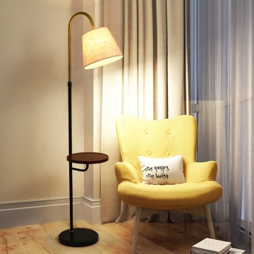 Modern Shelf Floor Lamp with Wooden Base for Bedroom, Living Room, and Office