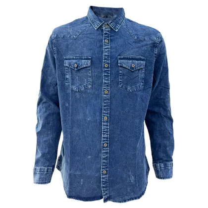 Men's Retro Two Pocket Work Wear Denim Shirt