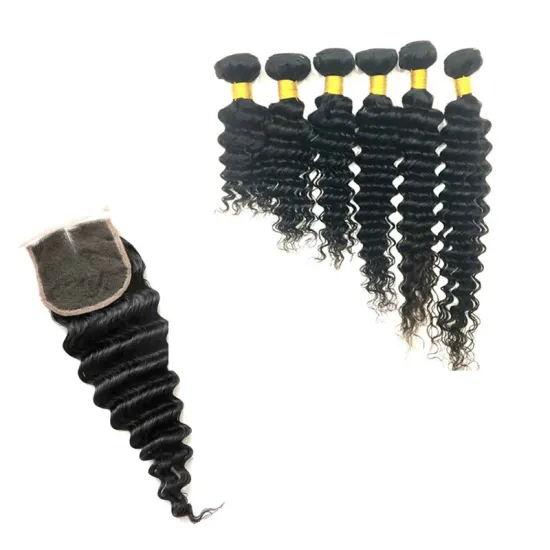 Cheap Bundles Deals Brazilian Hair Bundles Human Hair Bundles with Closure Deep Wave Peruvian 7A 8A 9A 10A 12A Acceptale
