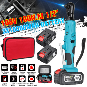 160N.m Cordless Electric Wrench 108V Ratchet Wrench Repair Tool Rechargeable Right Angle Wrench with 2 Battery Charger Kit