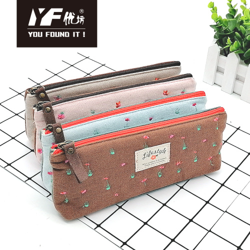 Pencil Case Luxury Small flower style embroidery cotton pencil case Factory