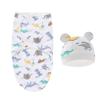 Customized Cotton Baby Swaddle Wrap Set with Hat for Secure Sleep