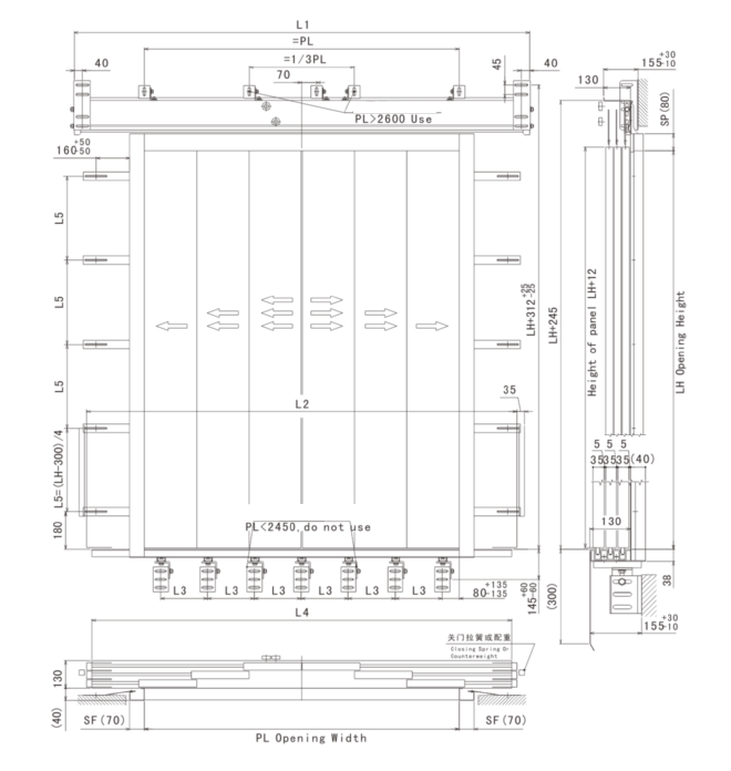 Six Panels Centre Opening Landing Door-drawing