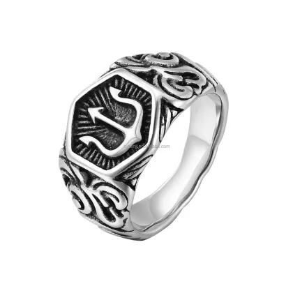 Viking Ring Stainless Steel Xiangyun Trident Vintage Ring for Men