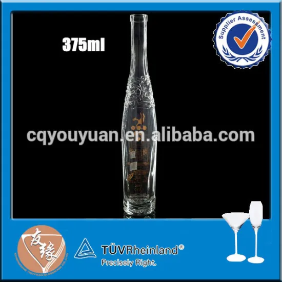 beautiful design embossed glass ice wine bottle 375ml