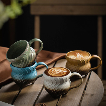 Handmade Japanese Stoneware Coffee Cup Set - Retro Art Ceramic Mugs