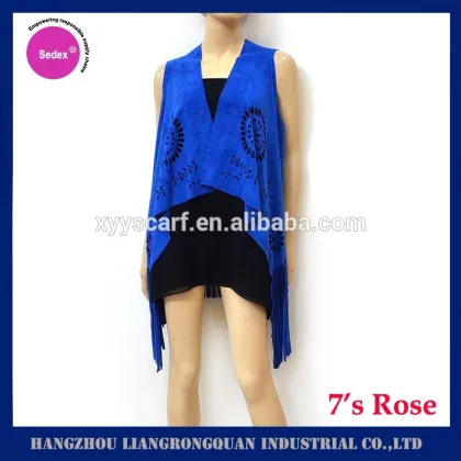 HANGZHOU fashionable suede vest shawls with fringe shawls