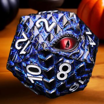 Dragon Scale Metallic 20 Sided Polyhedral Dice 33mm, Over-Sized Solid Metal Dragon Eye D20 Dice (1 Die)