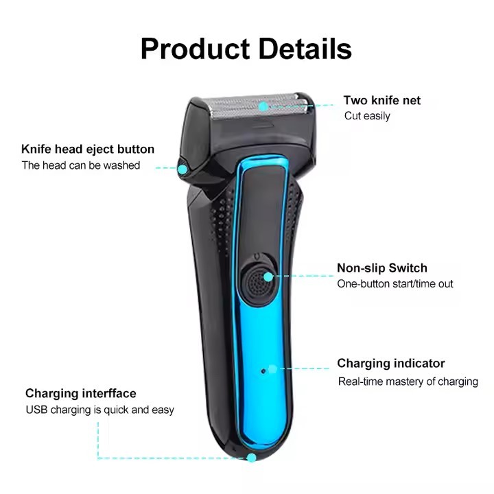 C&C Professional Dual Blade Mini Usb Rechargeable Shave Cordless Hair Shaving Machine Electric Beard Shaver Razor for Men