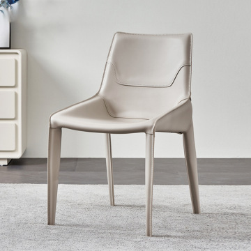 Sedia da pranzo in pelle minimalista nordica con schienale in pelle di sella