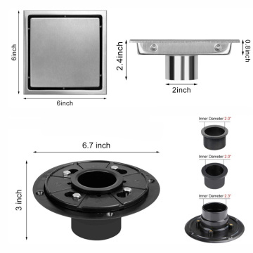 Jutye 6 Inch Square Shower Drain with ABS Floor Drain Base