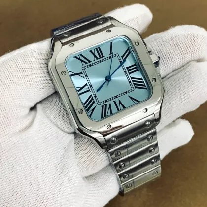 38mm Stainless Steel Men's Mechanical Watch with Sandoz Square Design, NH35 Movement, and Mineral Glass