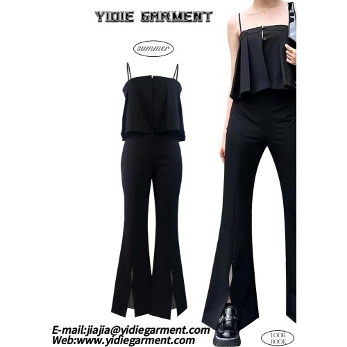 Spaghetti Straps Black Pleated Ladies Camisole Tops