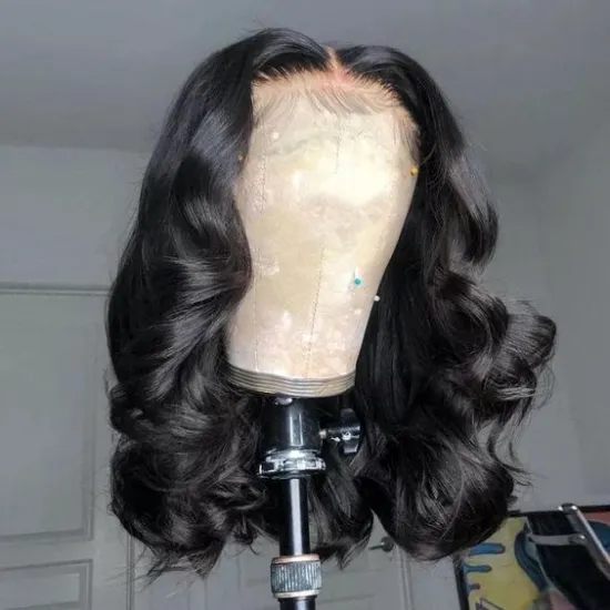 Wholesale Invisible Knots Short Body Wave Swiss Lace Front Human Hair Wig For Black Woman In Xuchang Short Body wave