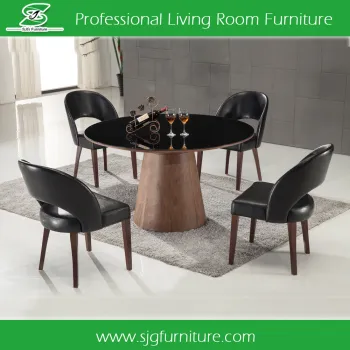 Modern Restaurant Furniture Black Glass Top Round Dining Table HD-4511