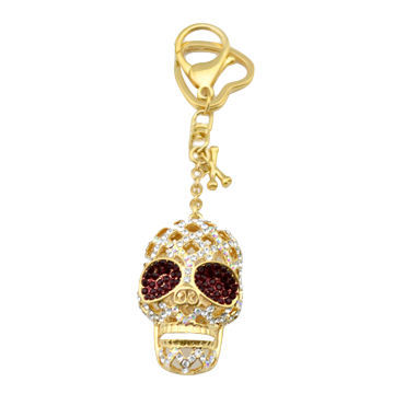 Hollow-out high-end skull-shaped designer personnel rhinestone keychain, OEM/ODM orders are accepted