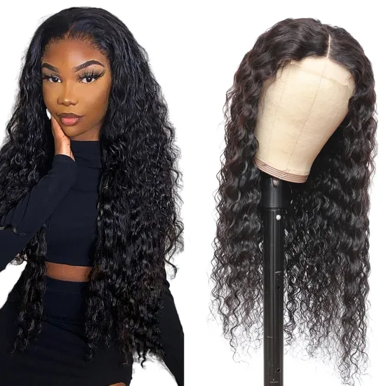 Double Weft 100% Human Hair Swiss 4X4 Lace Closure Bleached Knots Cuticle Aligned Virgin Remy Indian Human Hair Wigs Deep Wave