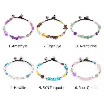 Natural Picasso Stone Chip Stone Beads Handmade Woven Silver Bell Bracelets for Women Girls