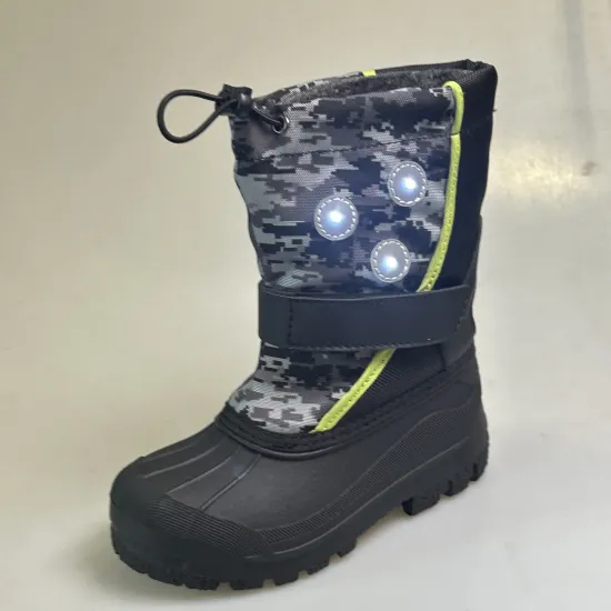 Waterproof Anti-Slip Children's LED Snow Boots with Camouflage Design