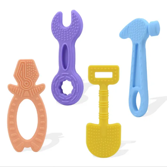 Baby Teething Toys Set: Silicone Hammer Wrench Tooth Glue Baby Grinding Stick - Boil Safe