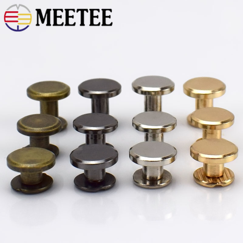 Meetee 20pcs 5-8mm Flat Head Screws Nail Rivet DIY Bag Book Notebook Metal Binding Belt Hardware Accessories Rivet Buckle BF007