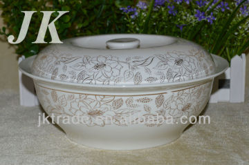 Großhandel billige weiße Keramikuppe Tureen mit Abziehbild