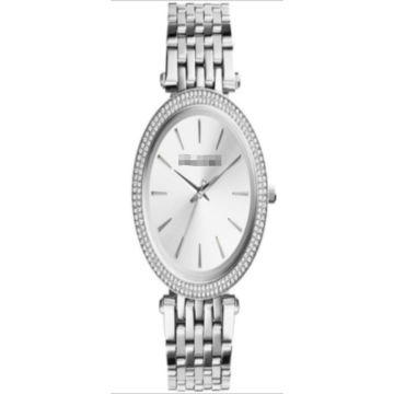 Reloj de pulsera delgado de cuarzo para mujer con banda de metal pulido para uso urbano diario