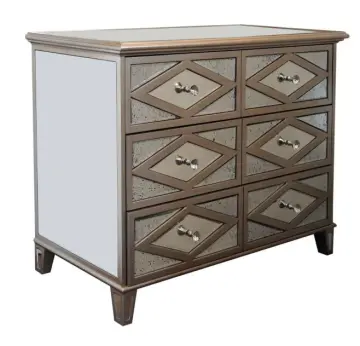 Antique Gold MDF Mirrored 6 Drawer Chest