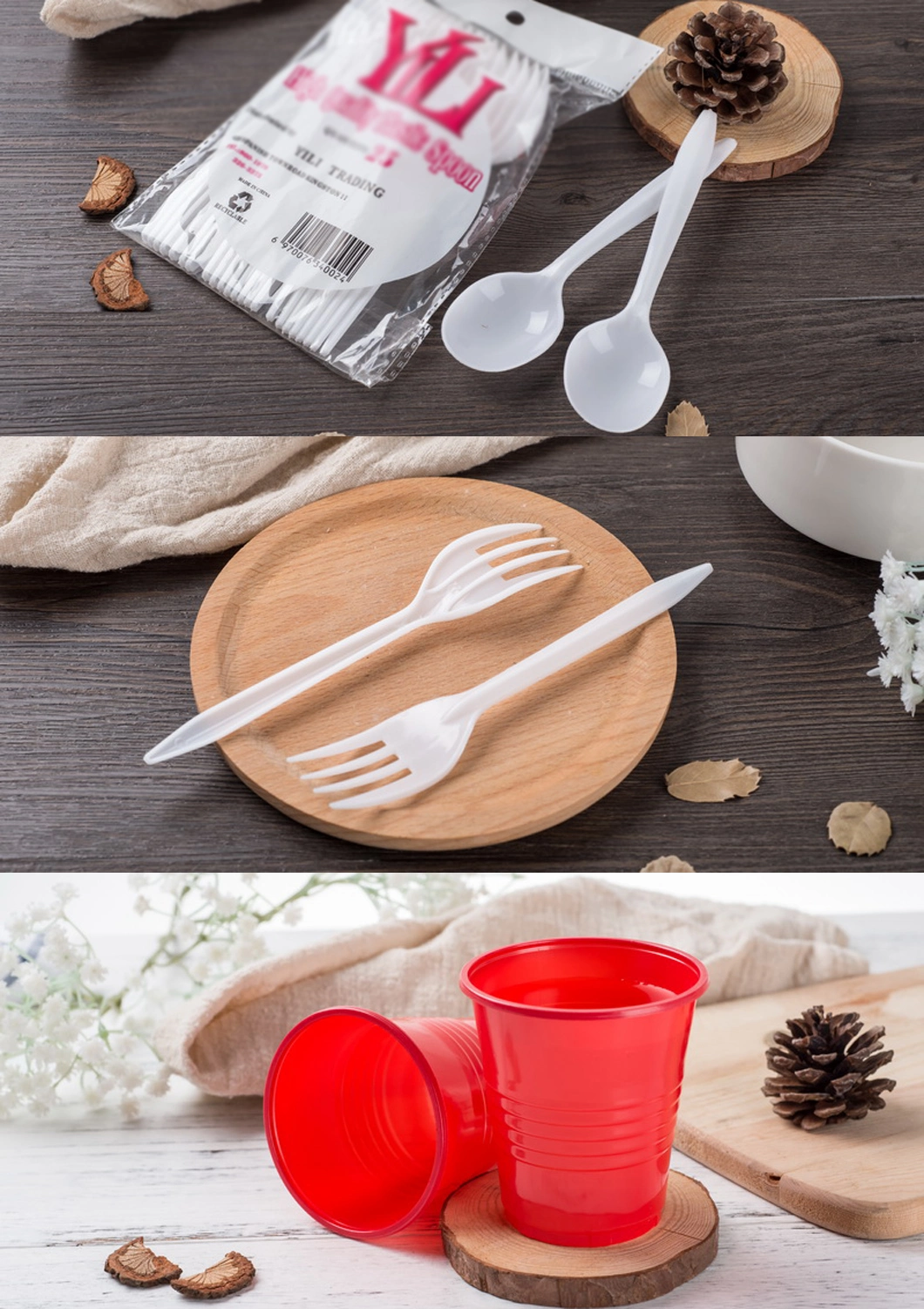 Hot Sale PP Material Plastic Disposable Cutlery Set Dinnerware Tableware Knife Fork Spoon and Cup
