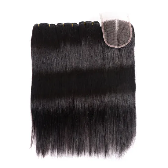 100% Human Virgin Hair Extension Cuticle Aligned Deep Parting Malaysian Straight Hair 4x4 Lace Closure with Baby Hair