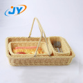 handweaved plastic rattan picnic basket with handle