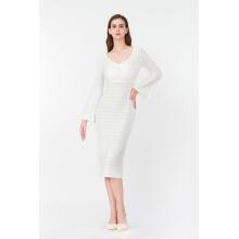 Gaun Kint V-Neck-Lengan Lengan