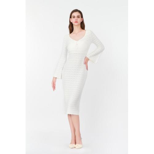 Flared-Sleeve V-neck Kint Dress