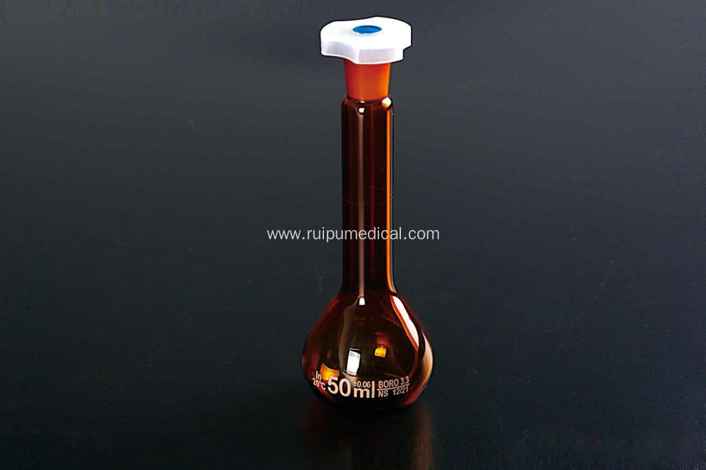 Volumetric Flask with One Graduation Mark Amber Ground-in Glass Stopper/Plastic Stopper