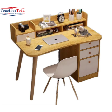 Scrivania da ufficio in legno con mobiletto portaoggetti
