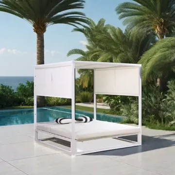 High-End Villa Lounger: Aluminum Frame Sunbed with Canopy for Beach, Poolside, Garden, and Resort