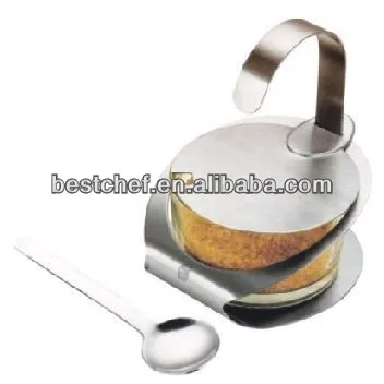 stainless steel and glass Sugar stand with shelf