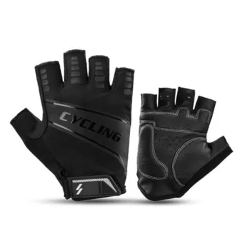 Custom Wholesale Breathable Leather Palm Silicone Print Logo Half Finger Motorcycle Gloves